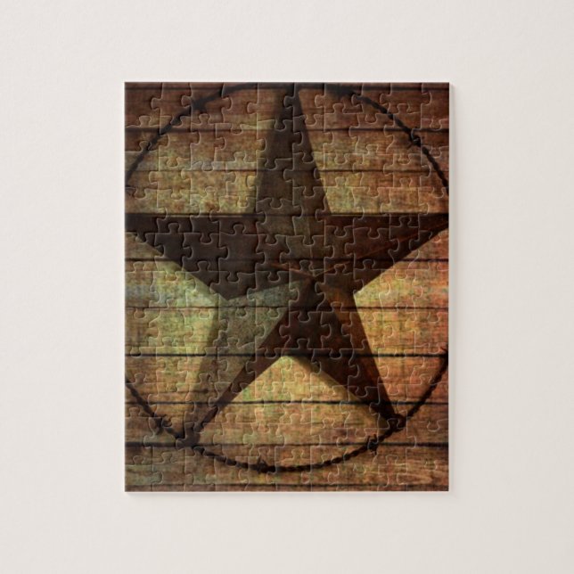 Western Country Primitive Barn Wood Texas Star Jigsaw Puzzle (Vertical)