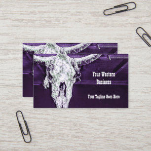 Western Country Purple White Rustic Bull Cow Skull Business Card