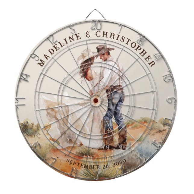 Western Country Ranch Wedding Dart Board (Front)
