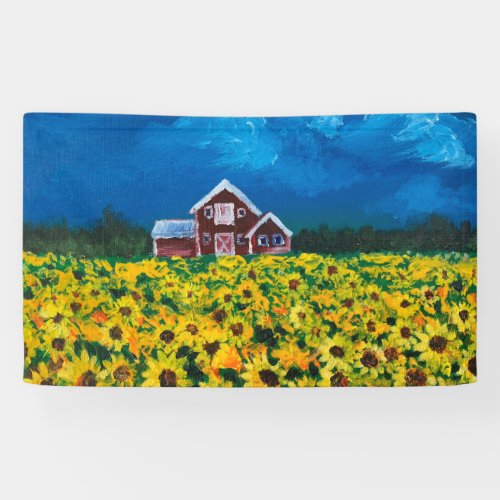 western country red barn summer sunflower field banner