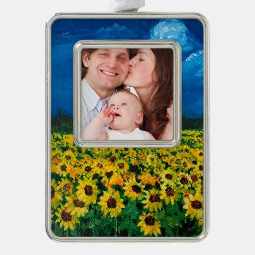 western country red barn summer sunflower field christmas ornament
