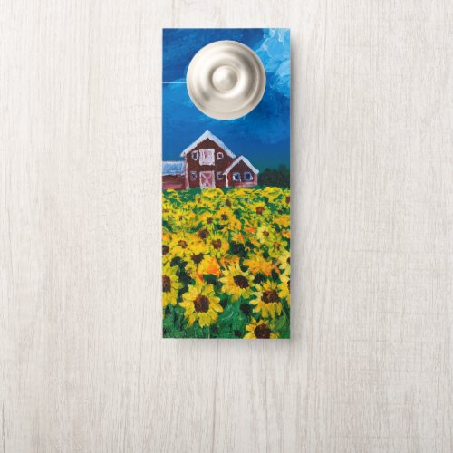 western country red barn summer sunflower field door hanger