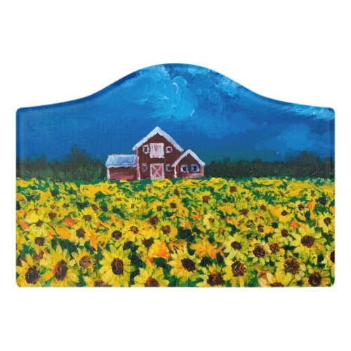 western country red barn summer sunflower field door sign