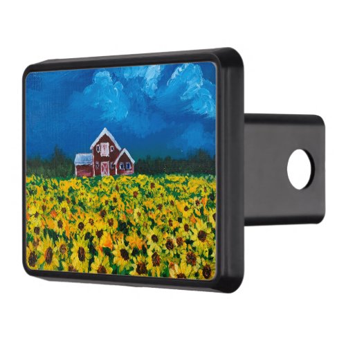 western country red barn summer sunflower field hitch cover