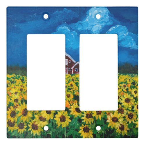 western country red barn summer sunflower field light switch cover