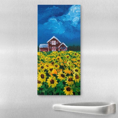 western country red barn summer sunflower field magnetic notepad