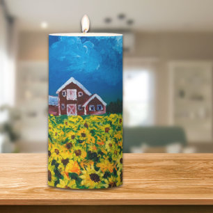 western country red barn summer sunflower field pillar candle