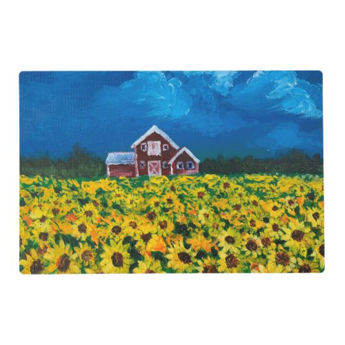 western country red barn summer sunflower field placemat