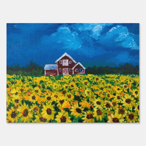 western country red barn summer sunflower field sign