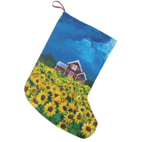 western country red barn summer sunflower field small christmas stocking