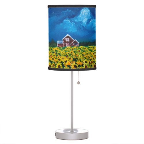 western country red barn summer sunflower field table lamp