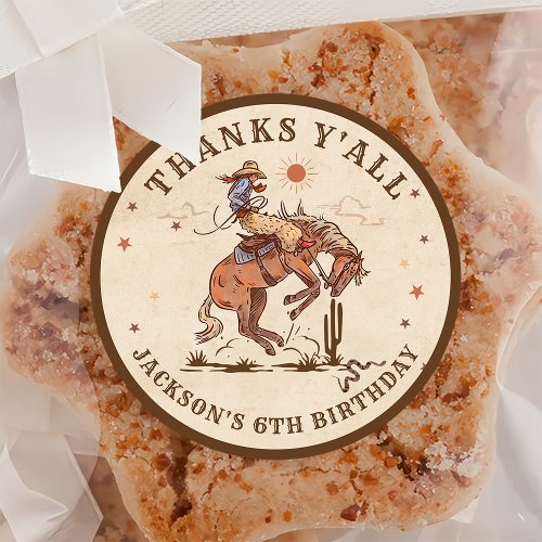 Western Country Rodeo Cowboy Birthday Thank You Classic Round Sticker