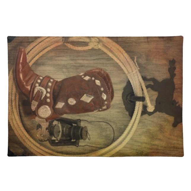 Western Country Rodeo cowboy boot Lasso Rope Cloth Placemat (Front)