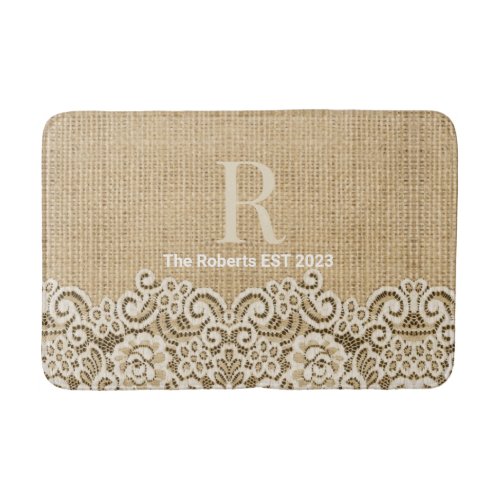 Western country rustic burlap and lace Family EST Bath Mat