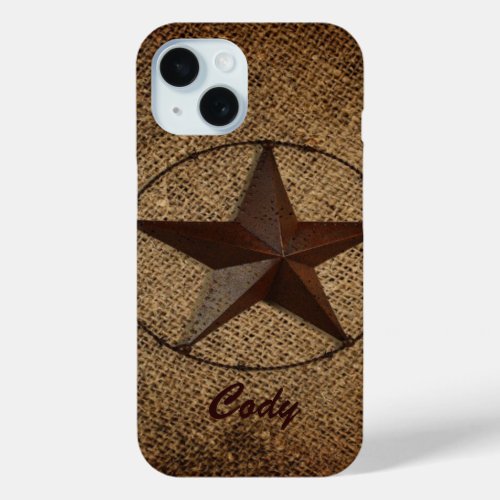 Western Country Rustic Burlap Primitive Texas Star iPhone 15 Case