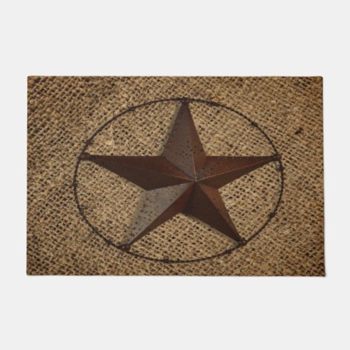 Western Country Rustic Burlap Primitive Texas Star Doormat