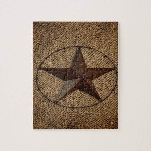 Western Country Rustic Burlap Primitive Texas Star Jigsaw Puzzle