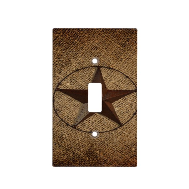 Western Country Rustic Burlap Primitive Texas Star Light Switch Cover (Front)