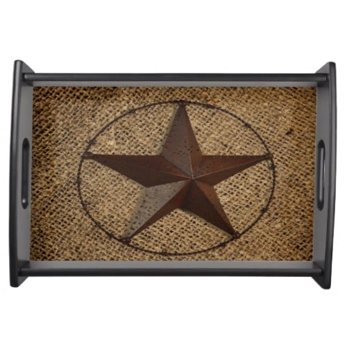 Western Country Rustic Burlap Primitive Texas Star Serving Tray