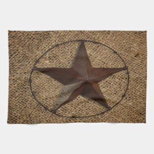 Western Country Rustic Burlap Primitive Texas Star Towel