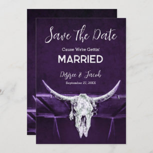 Western Country Rustic Dark Purple Bull Skull Save The Date