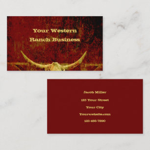 Western Country Rustic Grunge Cowboy Bull Skull Business Card