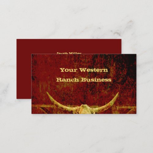 Western Country Rustic Grunge Cowboy Bull Skull Business Card