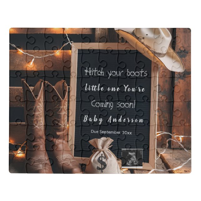 Western country style pregnancy announcement  jigsaw puzzle (Puzzle Horizontal)