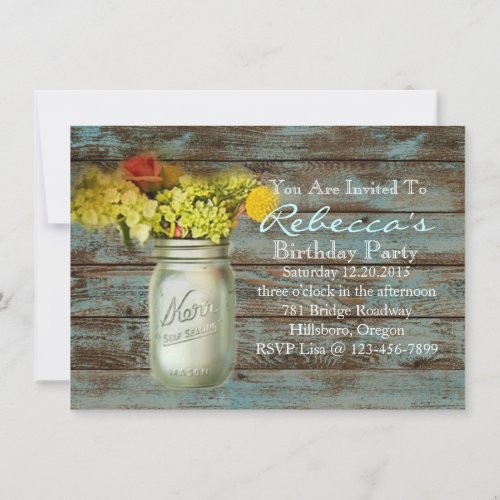 damask mason jar floral vintage birthday party invite
