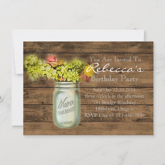 western country style wildflower mason jar invitation (Back)