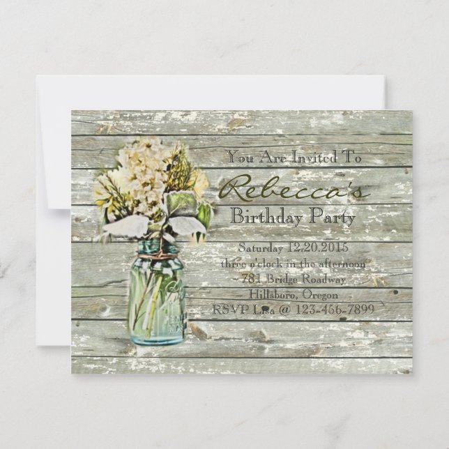 western country style wildflower mason jar invitation (Back)