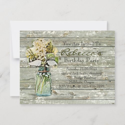 elegant mason jar floral vintage birthday party custom invite