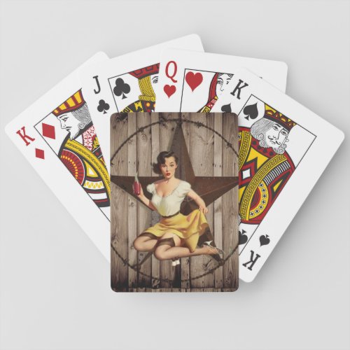 Western Country Texas Star Pin Up Girl Cowgirl Playing Cards