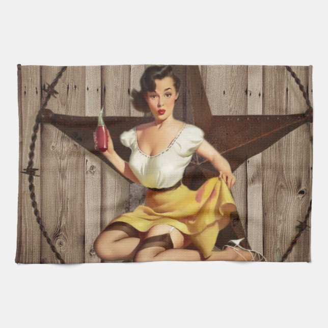 Western Country Texas Star Pin Up Girl Cowgirl Towel (Horizontal)