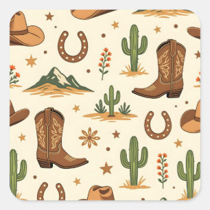Western country theme with cactus square sticker
