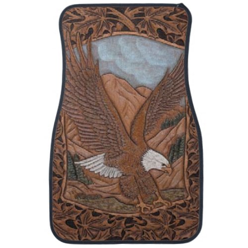 Western country tooled leather Vintage Eagle Car Mat