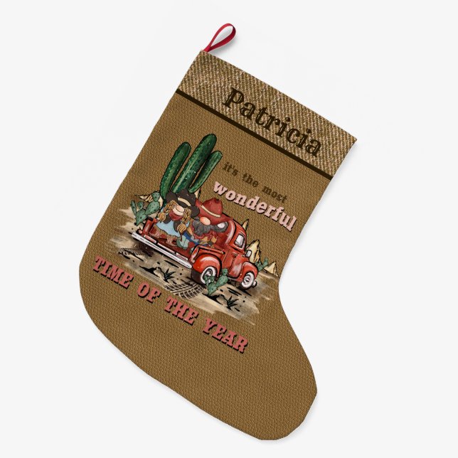 Western Country truck add name Large Christmas Stocking (Front (Hanging))