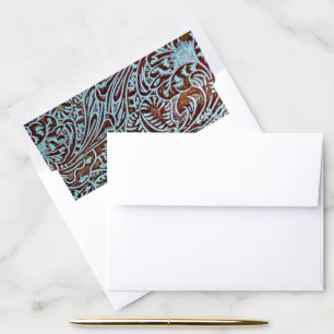 western country turquoise brown tooled leather envelope liner