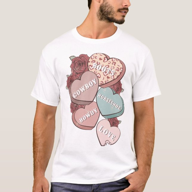 Western Country Valentine's Day Hearts T-Shirt (Front)