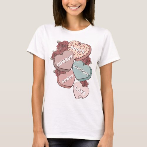 Western Country Valentines Day Hearts T_Shirt