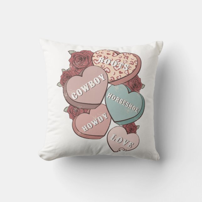 Western Country Valentine's Day Hearts Throw Pillow (Front)