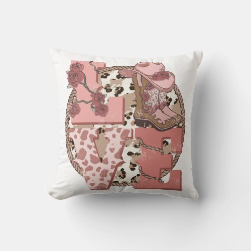 Western Country Valentines Day Love Throw Pillow