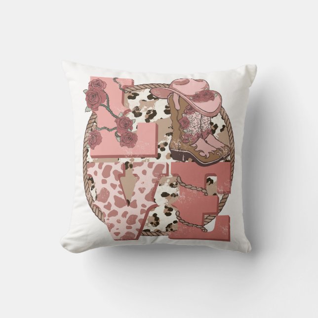 Western Country Valentine's Day Love Throw Pillow (Front)