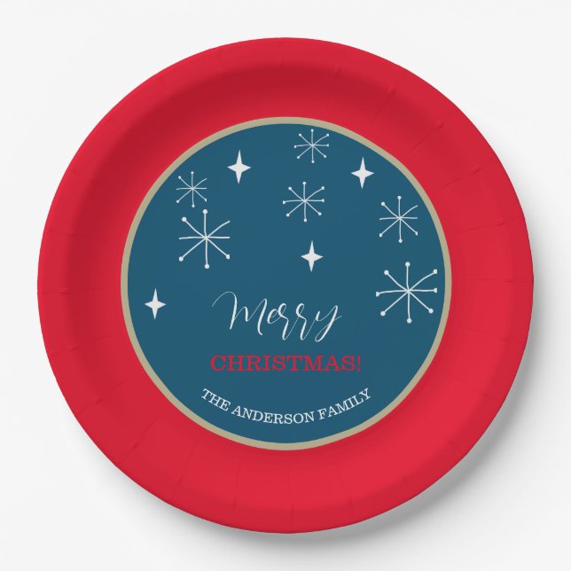 Western Country Village Snow Christmas Paper Plates (Front)