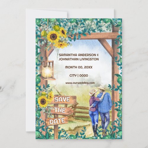 Western country watercolor farm sunflower arch invitation