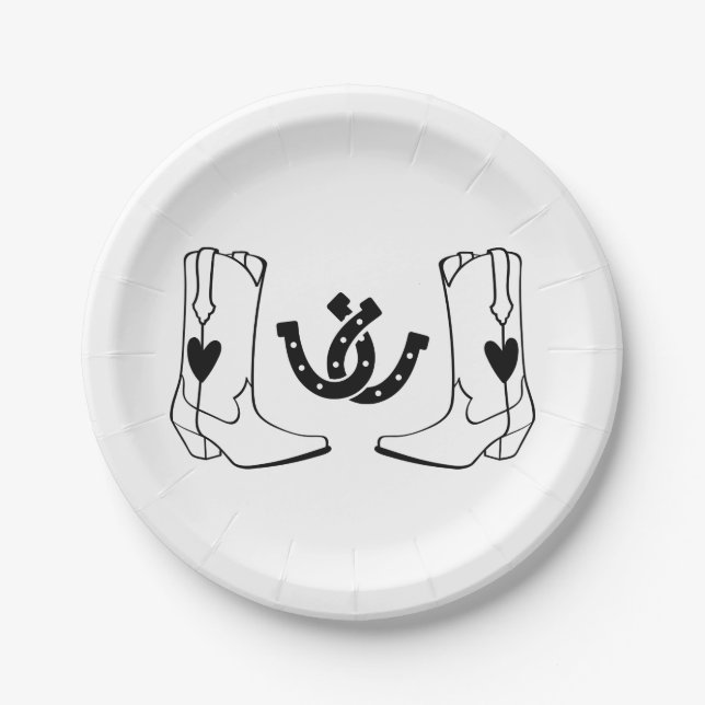 Western Country Wedding Rustic Cowboy Black Paper Plates (Front)