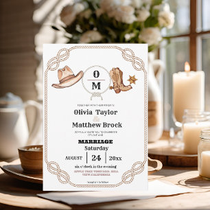 Western Country Wedding Rustic Cowboy Monogram Invitation