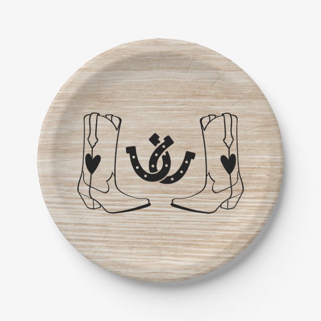 Western Country Wedding Rustic Cowboy Wood Paper Plates (Front)