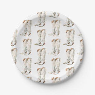 Western Country White Cowgirl Boots Birthday Party Paper Plates