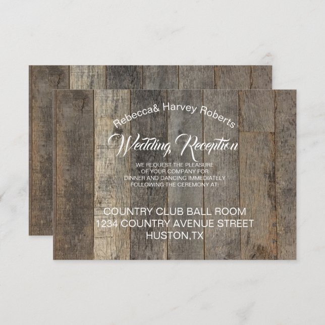 western country woodgrain barn wedding reception invitation (Front/Back)
